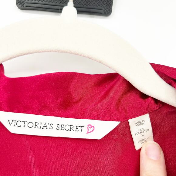 Victorias Secret Womens Y2K Satin Button Front Sleep Shirt Dress Size L Red - Picture 3 of 6